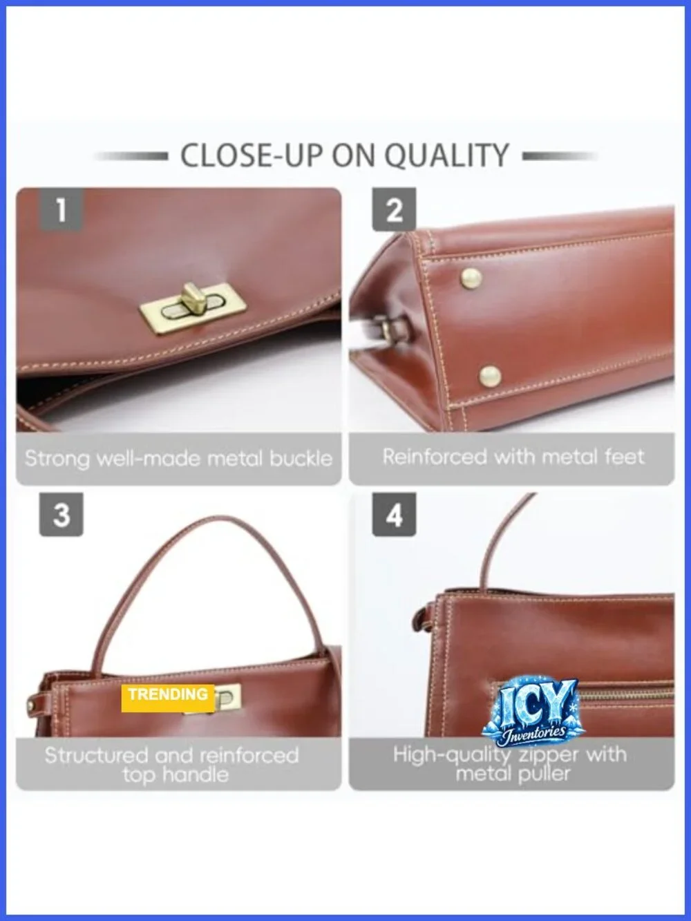 Genuine Leather Crossbody Bag Convertible Satchel with Metal Feet Work Travel